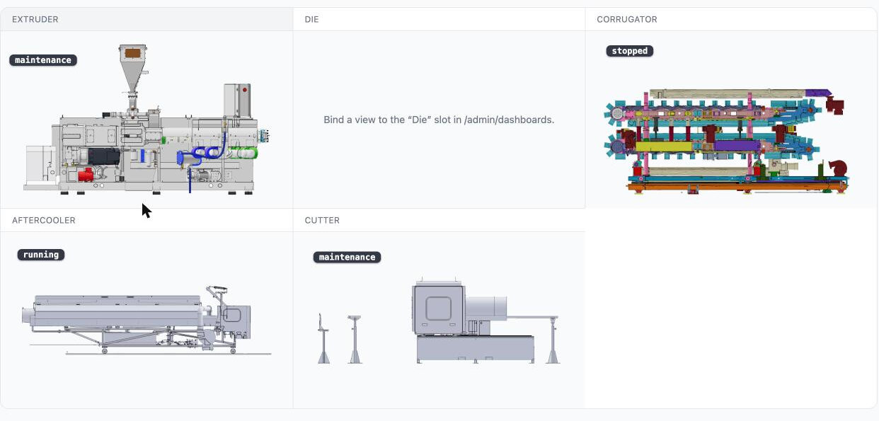 A line dashboard: every machine of the line as a drawing with its live state. Demo data.